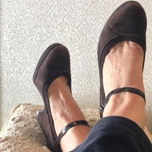 Chocolate brushed suede Mary Janes